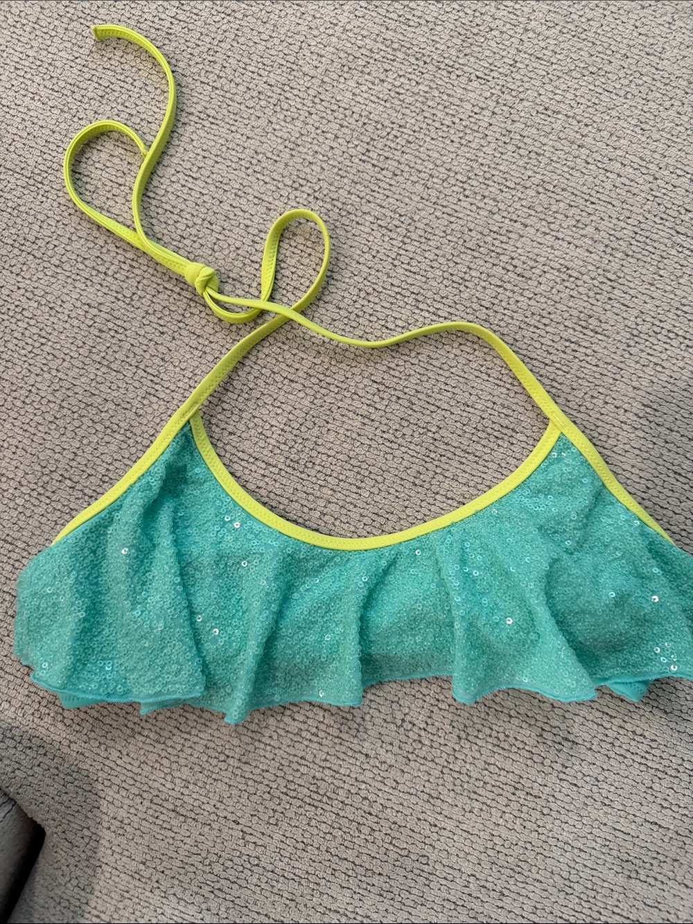 Victoria's Secret Aqua Teal Bikini Top with Neon Yellow Trim